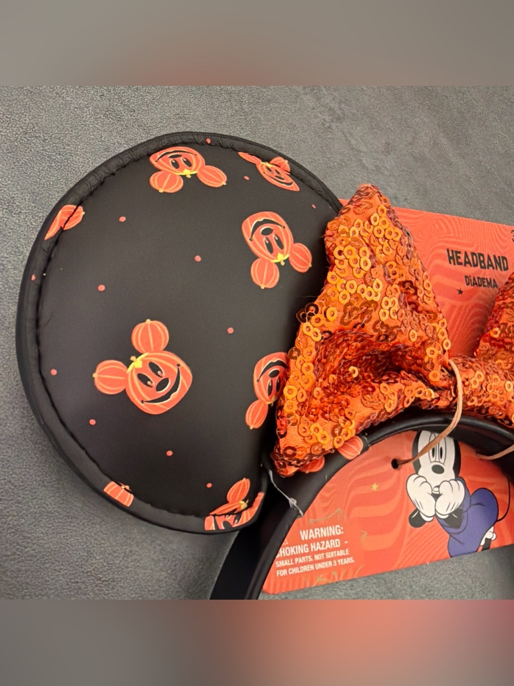 Disney Halloween Minnie Headband with Orange Sequin Bow and Black Pumpkin Ears - Picture 2 of 5